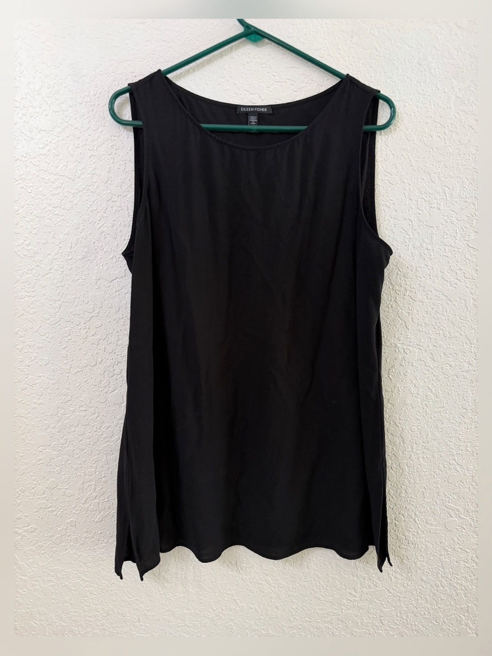 Eileen Fisher Black Silk Sleeveless Tunic Tank Size Large